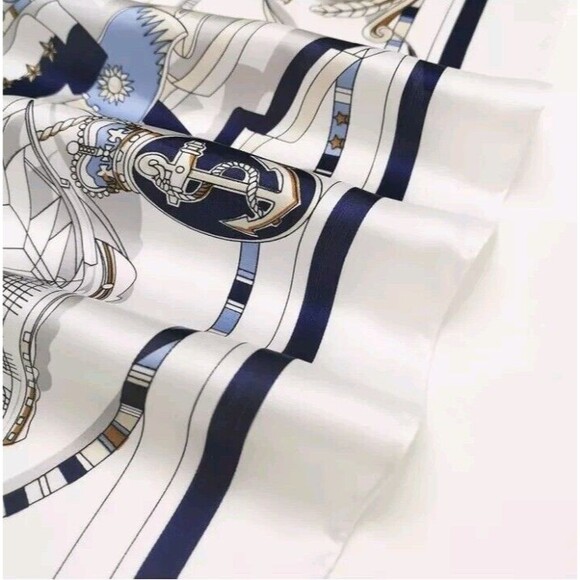Roizsx Fashion Head Scarf Square Satin for Hair Beach Print Old Ship Navy/White - Picture 6 of 12
